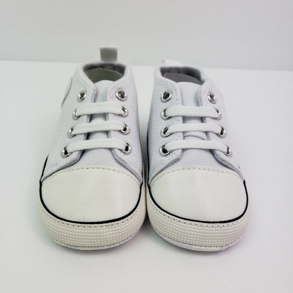 Unbranded Infant Baby Size 0-6 Months White Canvas Denim Sneaker Shoes - Picture 4 of 11